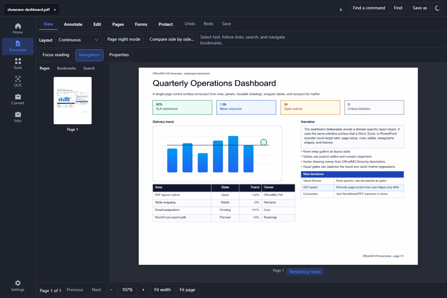 OfficeIMO Studio with a PDF dashboard open