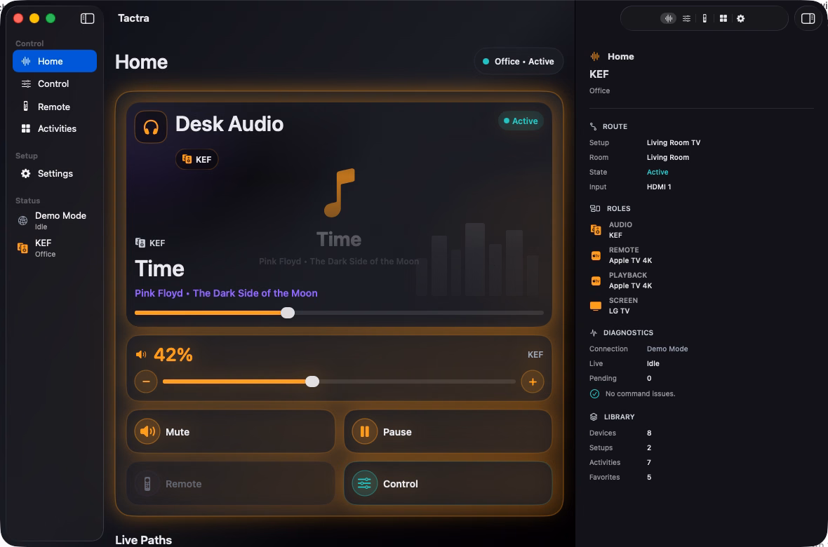 Tactra Remote home screen on Mac