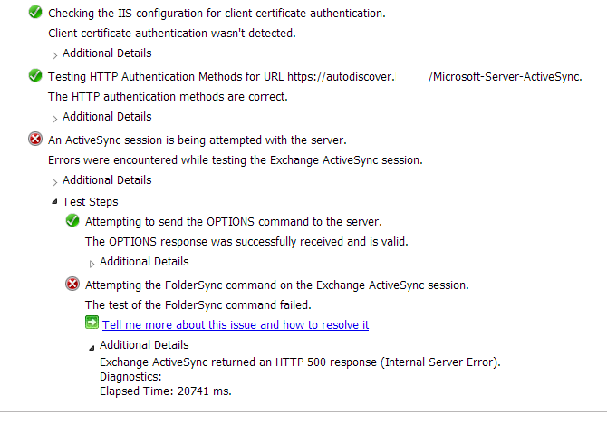 Microsoft Remote Connectivity Analyzer - Folder Sync Error