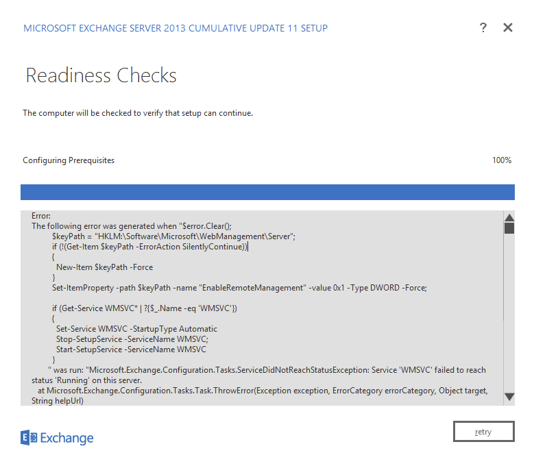Microsoft Exchange 2013 CU11 Readiness Checks Error 1