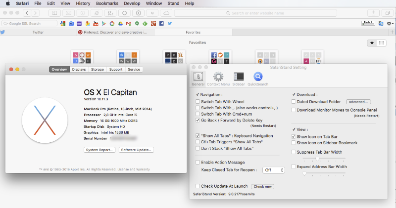 Safari Stand on MacOSX El Capitan