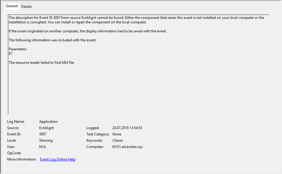 Windows 10 – High CPU Usage with EvntAgnt Warning Event ID 3007 in Event Log