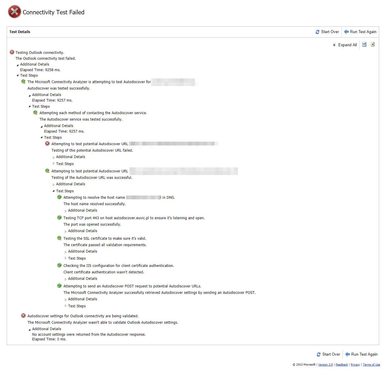 No account settings were returned from the Autodiscover response – Microsoft Exchange 2016