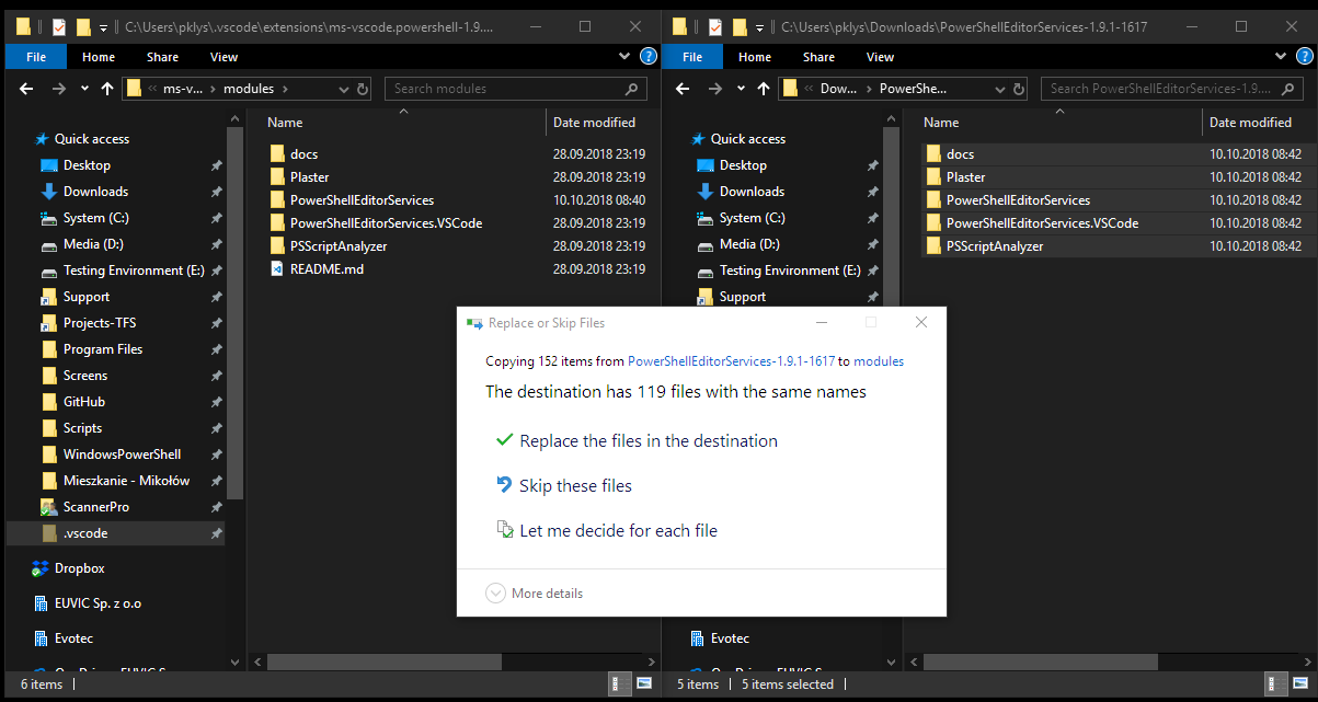 Windows 10 – No prompt to overwrite when pasting from .zip file