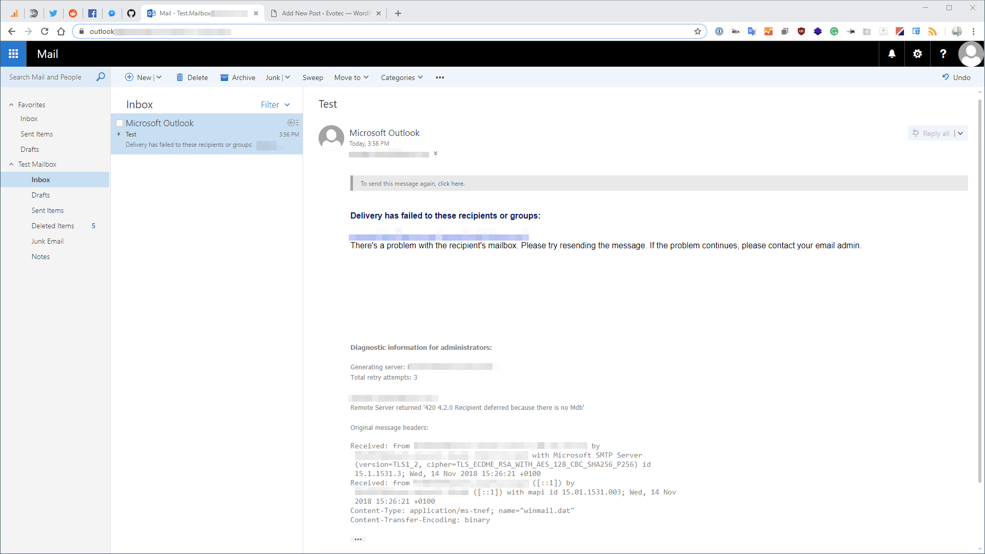 Microsoft Exchange – 420 4.2.0 Recipient deferred because there is no Mdb
