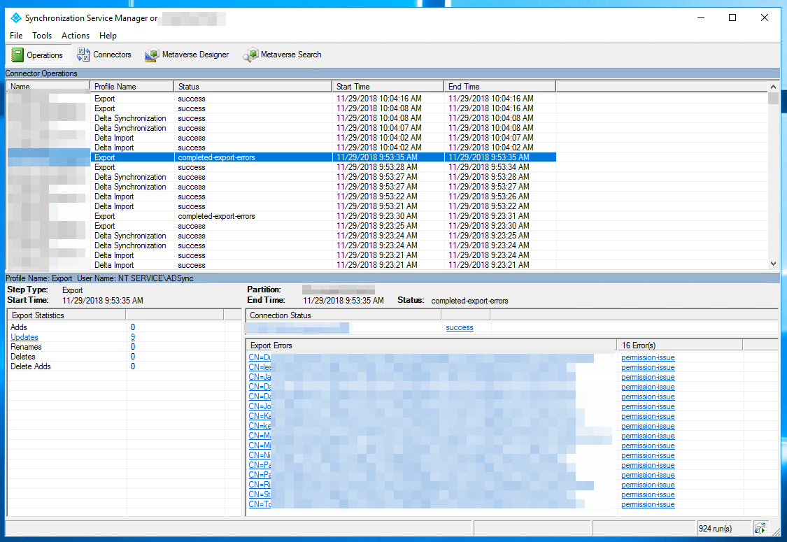 Azure AD Connect – Completed-Export-Errors – Permission-Issue