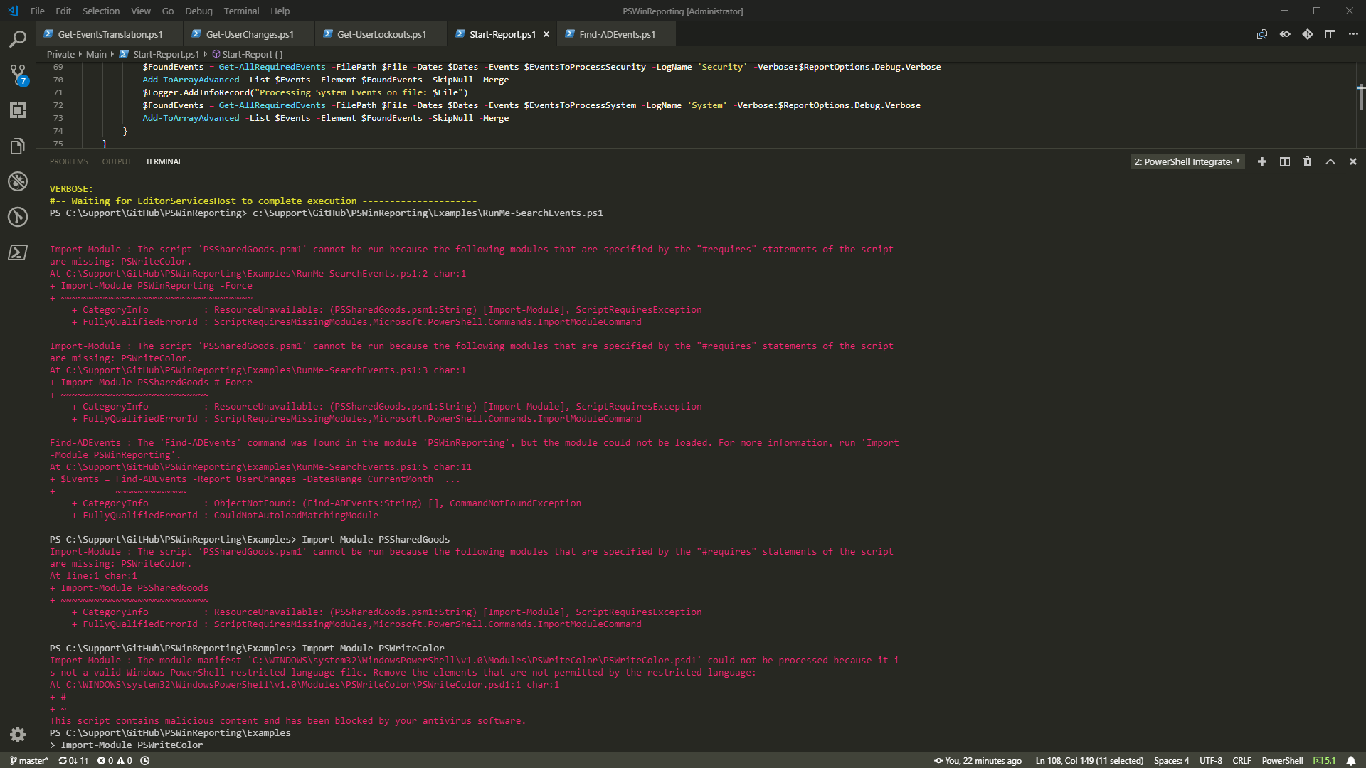 Import-Module: This script contains malicious content and has been blocked by your antivirus software.