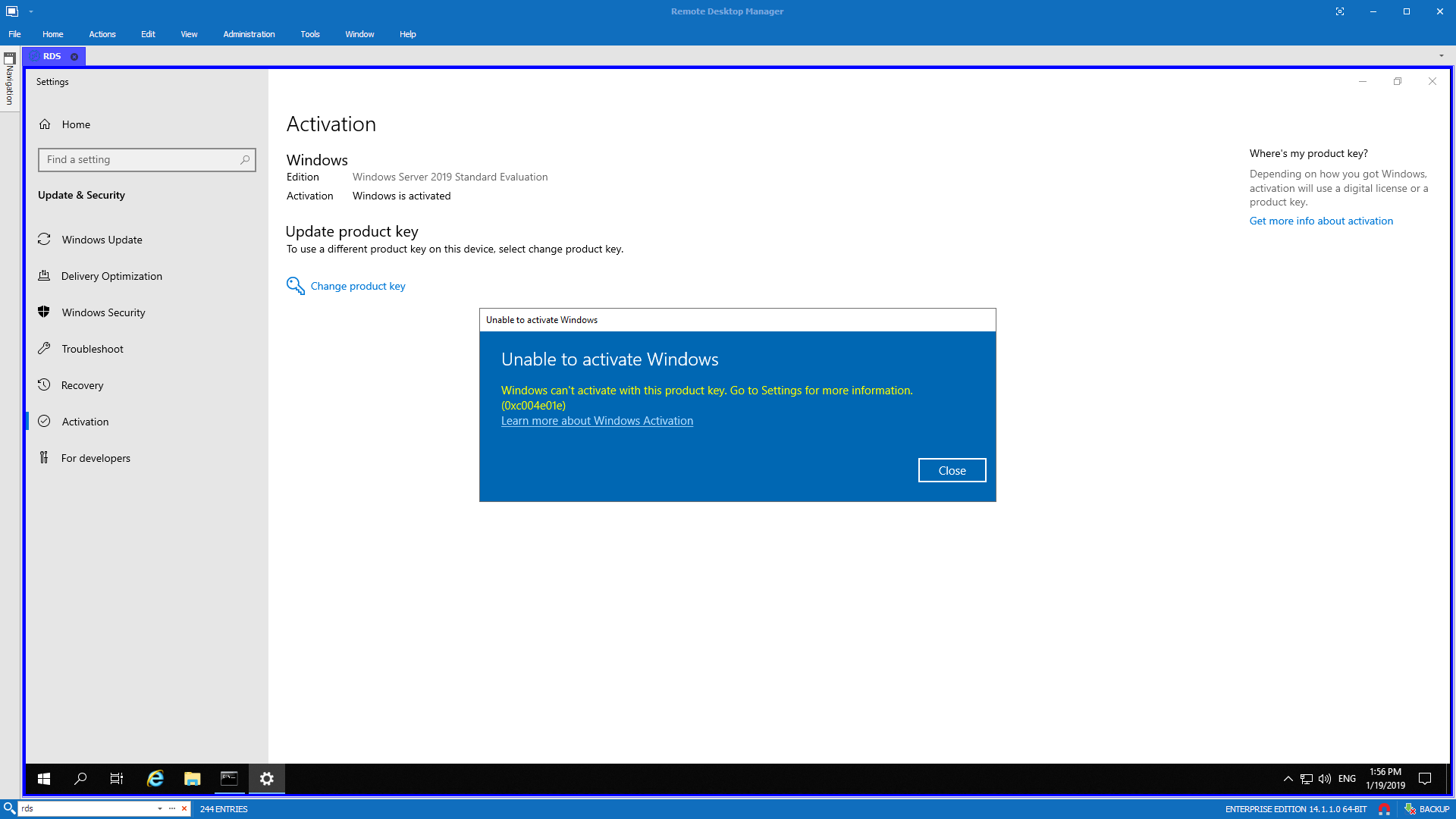 Windows 2019 - Windows License Expired
