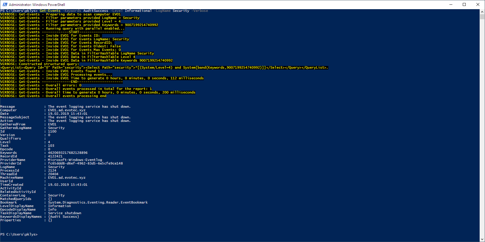 Get-Events supports Keywords and Levels