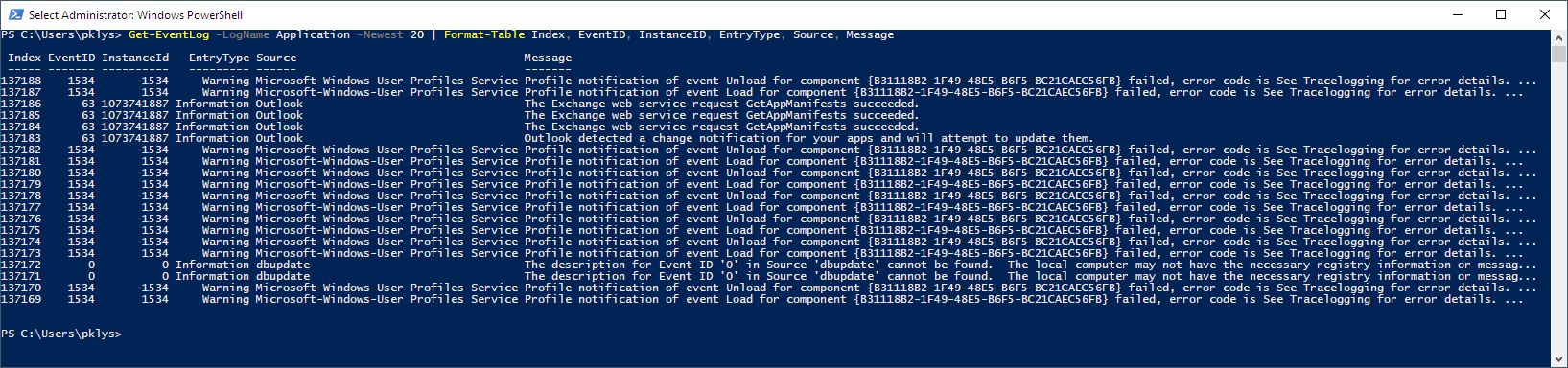 Get-EventLog InstanceID vs EventID