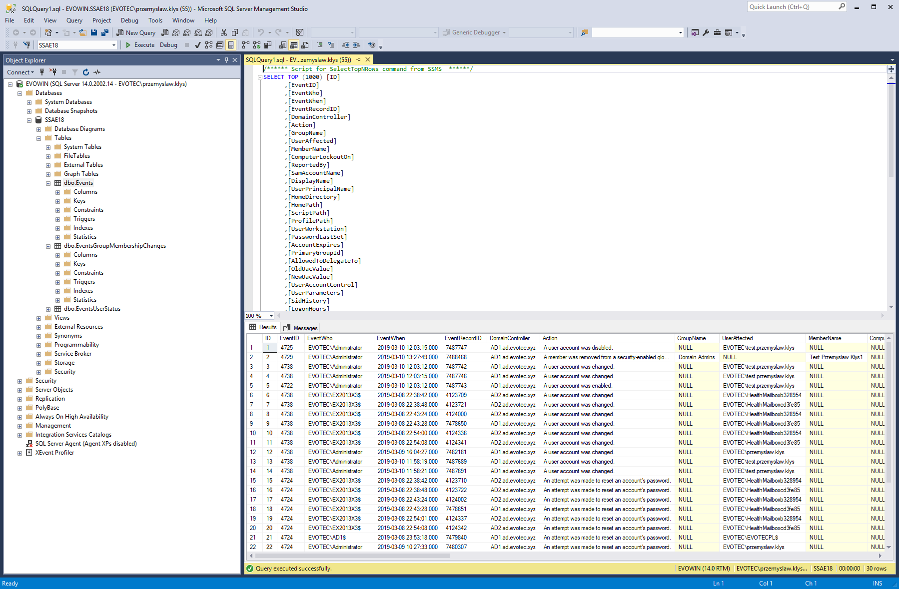 PSWinReporting SQL PSWinReporting SQL