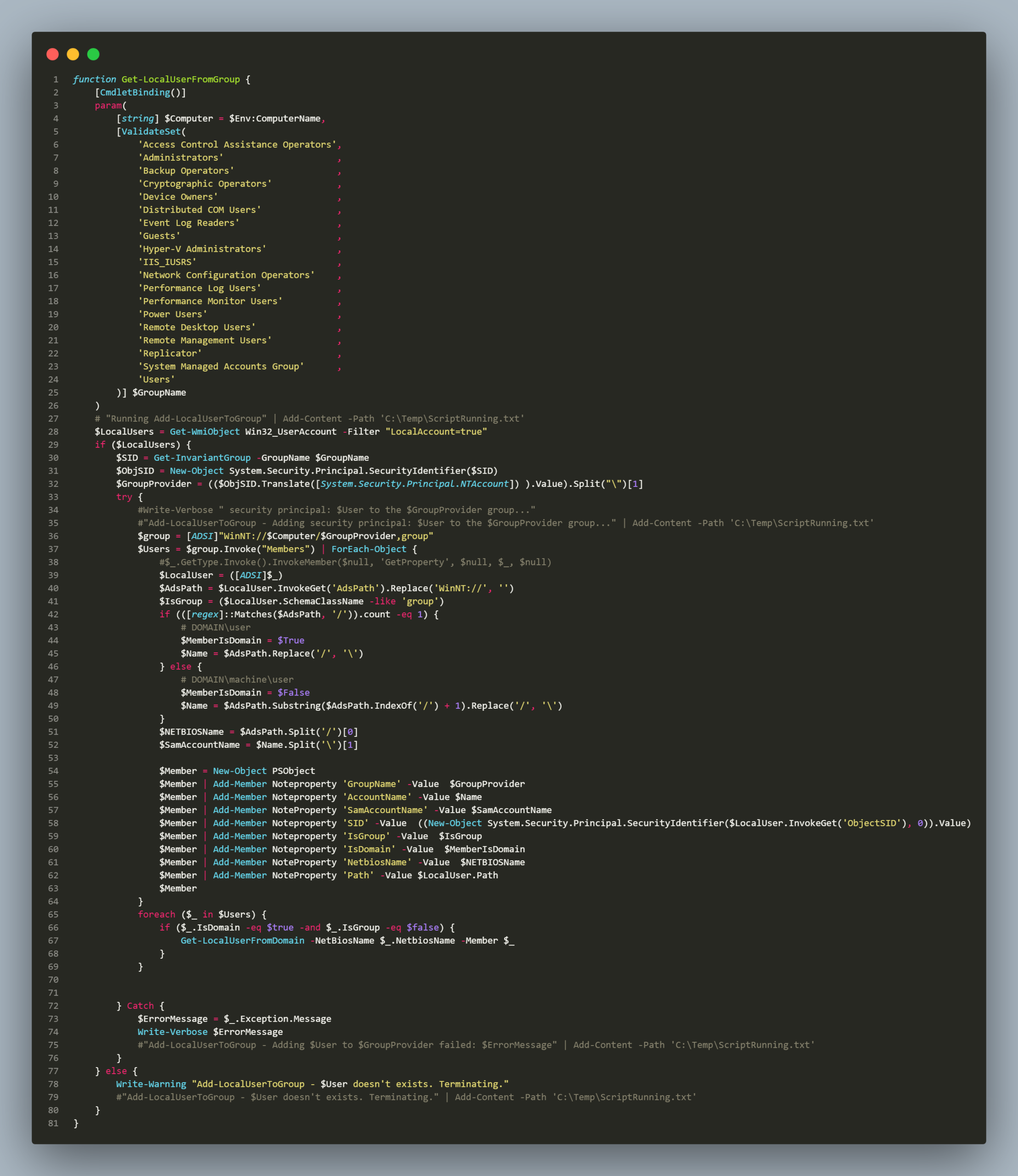 Removing user from local administrator group based on data stored in Active Directory