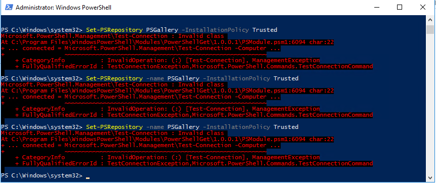 Set-PSRepository Installation Policy Trusted – Invalid Class Error