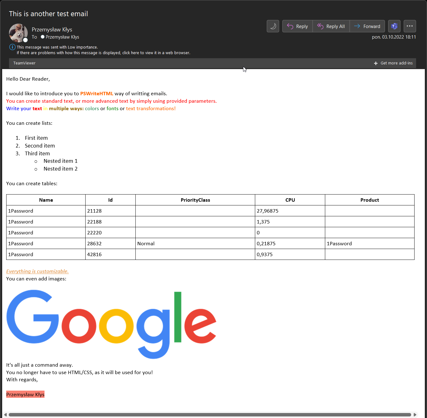 PSWriteHTML creating Email Body